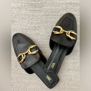 Zara Buckled Leather Mule Loafers